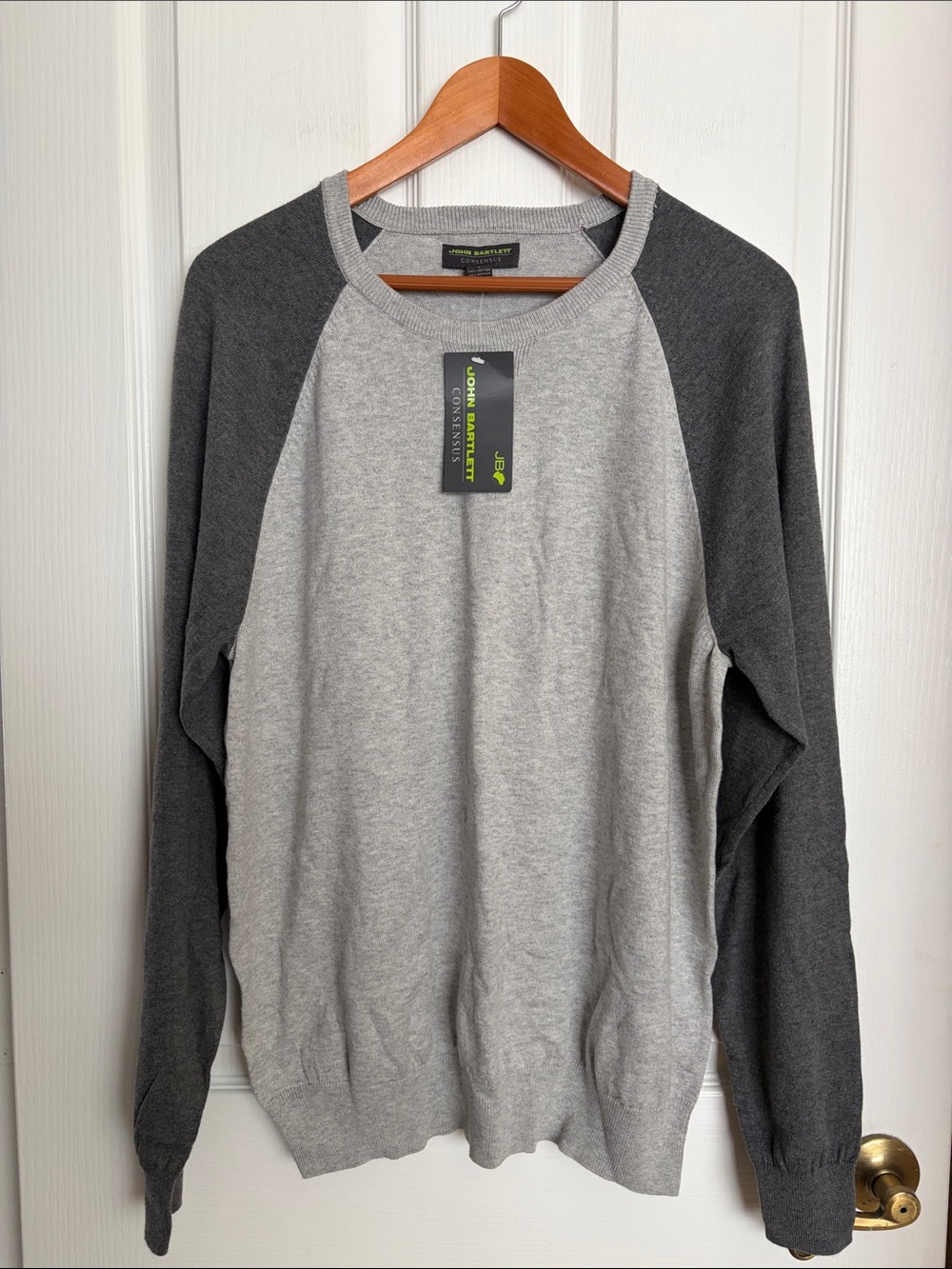 NWT  - John Bartlett Consensus - Two-Tone Gray Raglan Sweater
